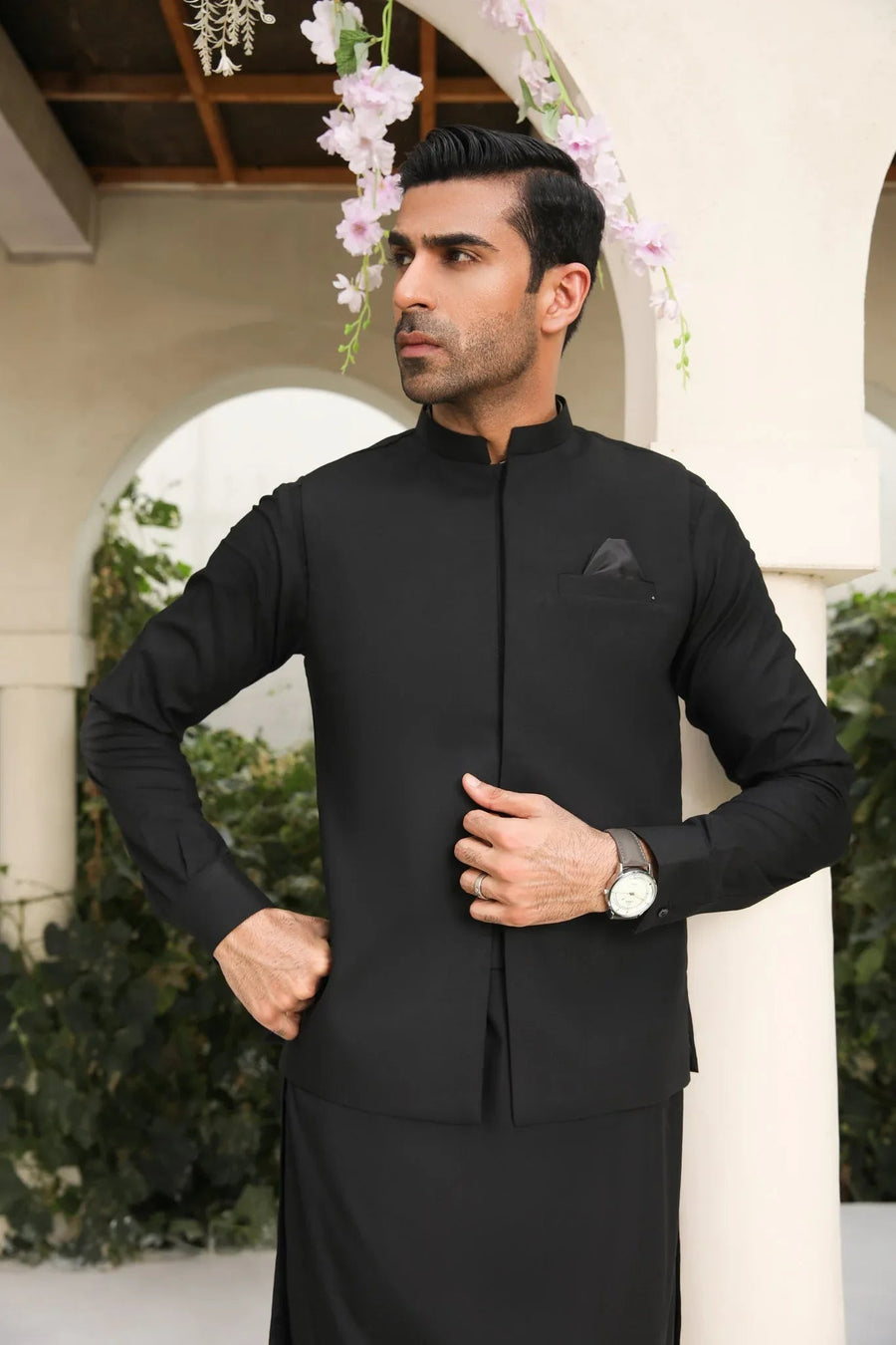 Midnight Black Blended Waistcoat - Straigth Cut - Men