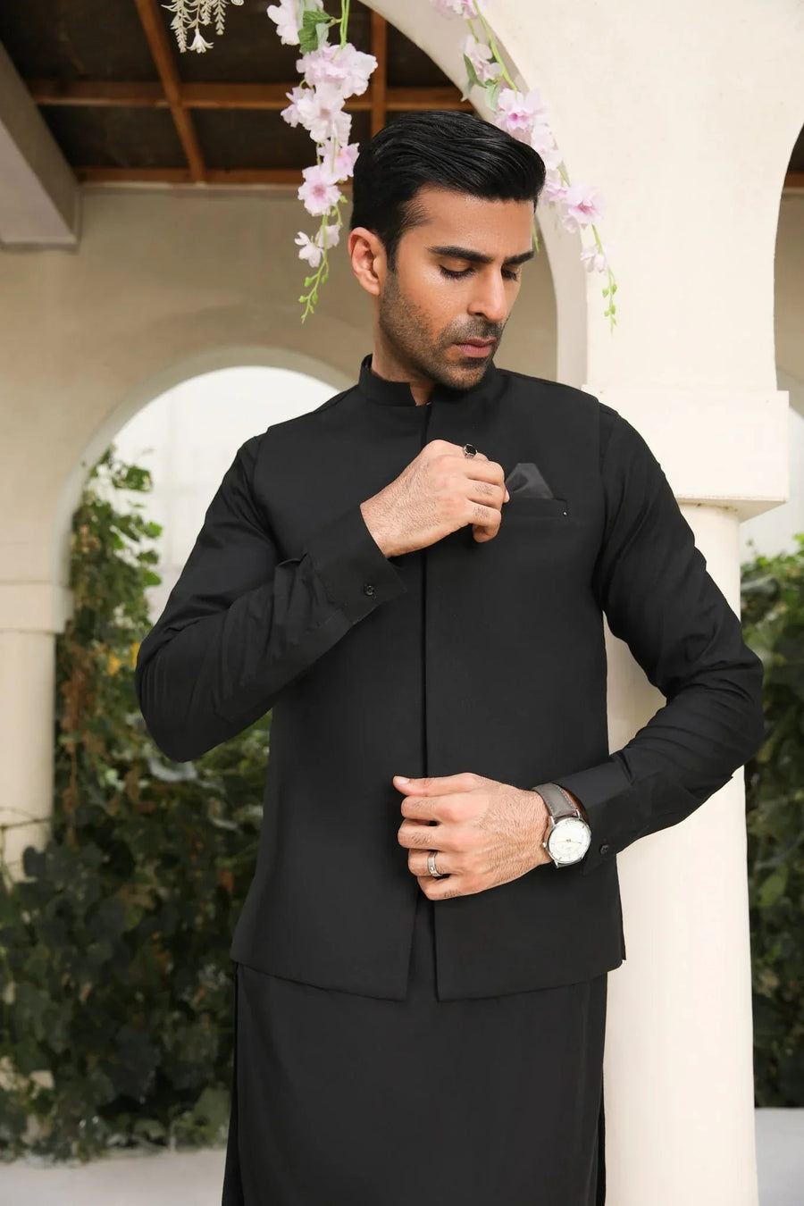 Midnight Black Blended Waistcoat - Straigth Cut - Men