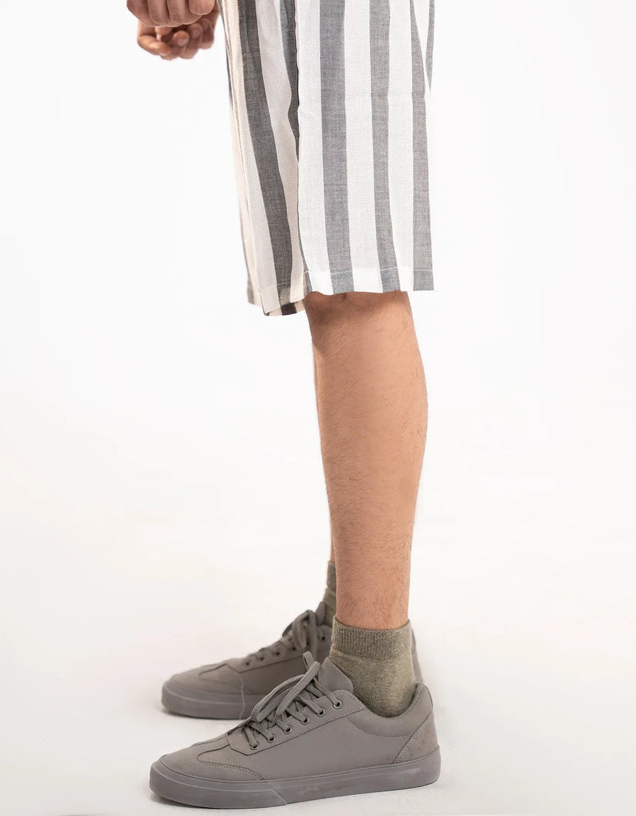 TEXTURED STRIPED-COTTON SHORTS