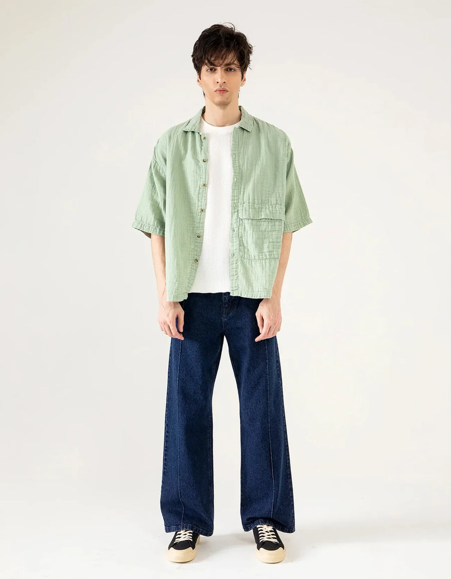 MUSLIN OVERSIZED PATCH POCKET OVERSHIRT