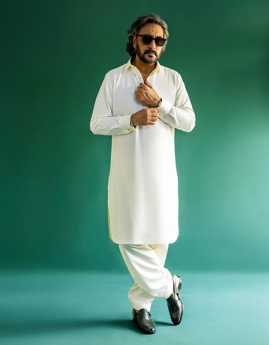 Cream Boski Unstitched Kameez Shalwar Fabric