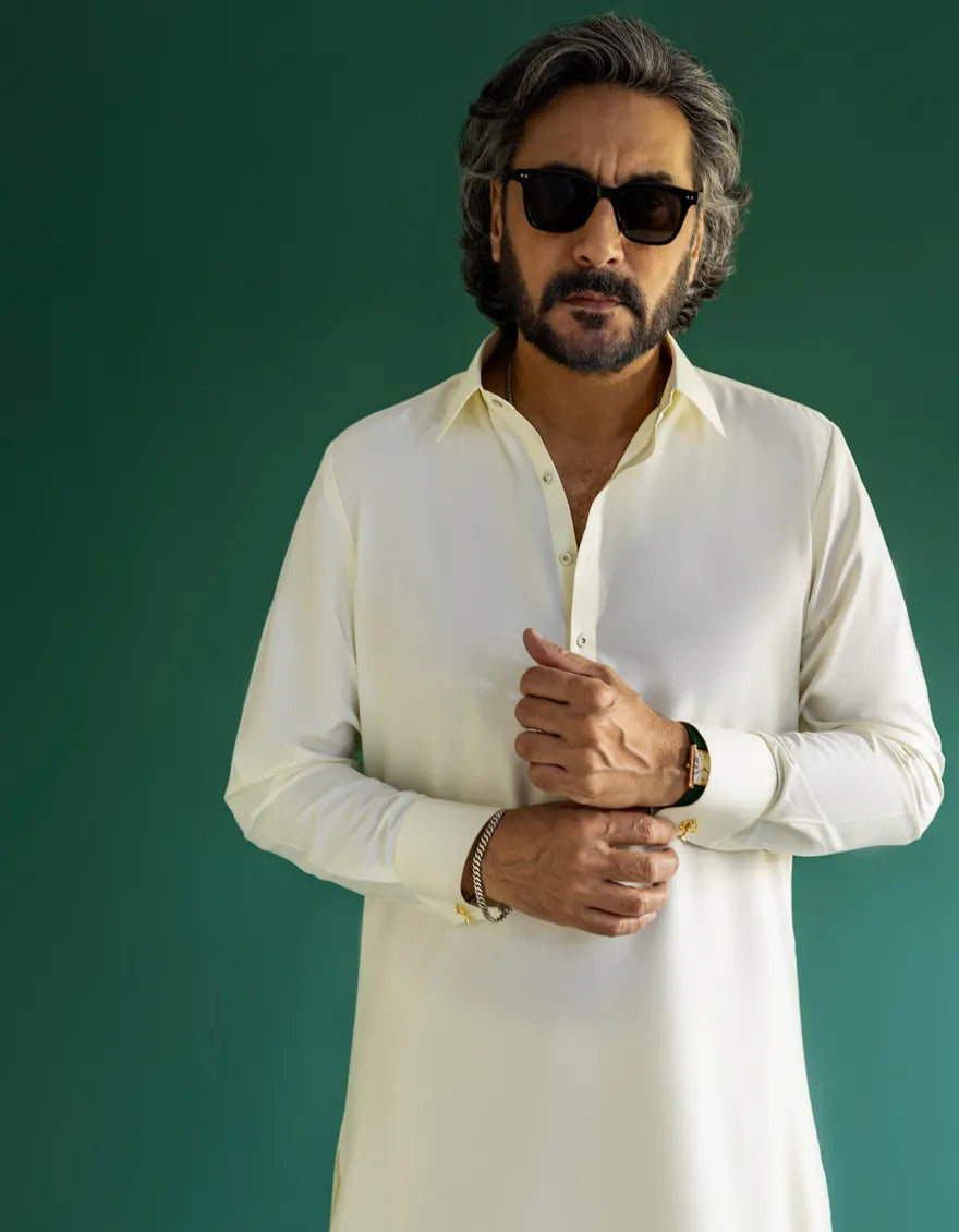 Cream Boski Unstitched Kameez Shalwar Fabric