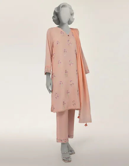Pink Jacquard Embroidered 3Pc Stitched