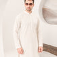Off White Cotton Embroidered Kurta Trouser - Men