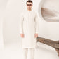 Off White Cotton Embroidered Kurta Trouser - Men