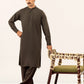 Formal Olive Green Kurta Shalwar - Collar Neck Embroidered - Men