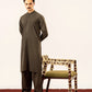 Formal Olive Green Kurta Shalwar - Collar Neck Embroidered - Men