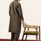 Formal Olive Green Kurta Shalwar - Collar Neck Embroidered - Men