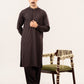 Formal Dark Brown Kurta Shalwar - Collar Neck Embroidered - Men