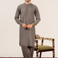 Formal Sand Grey Kurta Shalwar - Collar Neck Embroidered - Men