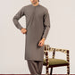 Formal Sand Grey Kurta Shalwar - Collar Neck Embroidered - Men