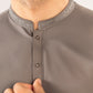 Formal Sand Grey Kurta Shalwar - Collar Neck Embroidered - Men