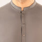 Formal Sand Grey Kurta Shalwar - Collar Neck Embroidered - Men
