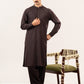 Formal Dark Brown Kurta Shalwar - Collar Neck Embroidered - Men