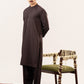Formal Dark Brown Kurta Shalwar - Collar Neck Embroidered - Men