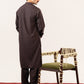 Formal Dark Brown Kurta Shalwar - Collar Neck Embroidered - Men