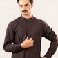 Formal Dark Brown Kurta Shalwar - Collar Neck Embroidered - Men