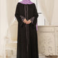 Lilac Pattern Embroidered Black Abaya