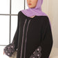 Lilac Pattern Embroidered Black Abaya