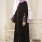 Lilac Pattern Embroidered Black Abaya