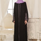 Lilac Pattern Embroidered Black Abaya
