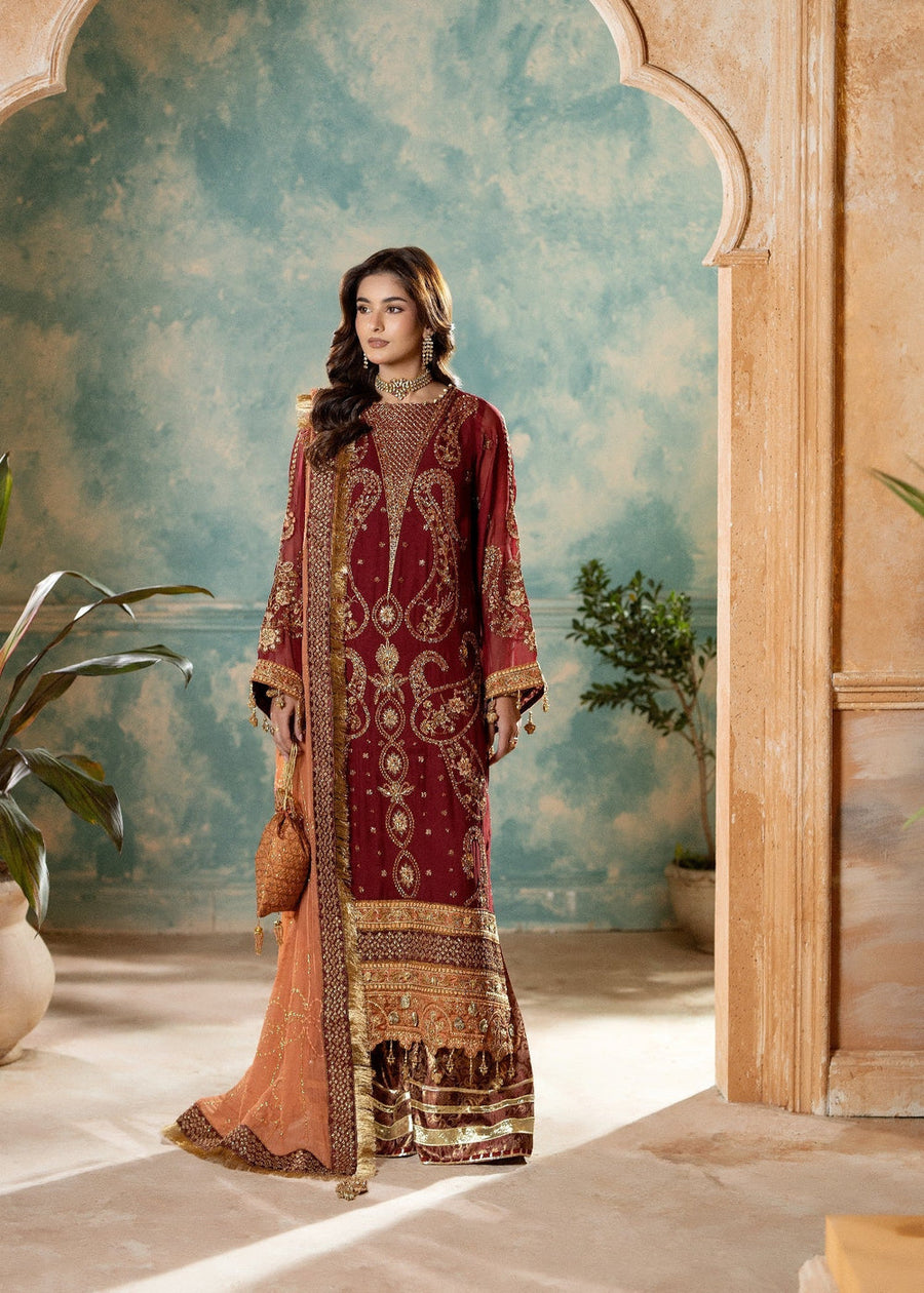rang-e-bahar Chiffon Maroon 4Pc suit SJ-1025-S