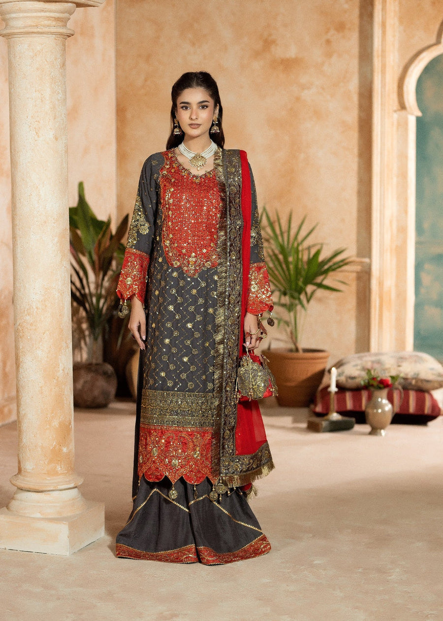 rang-e-bahar Chiffon Grey 4Pc suit SJ-1030-S