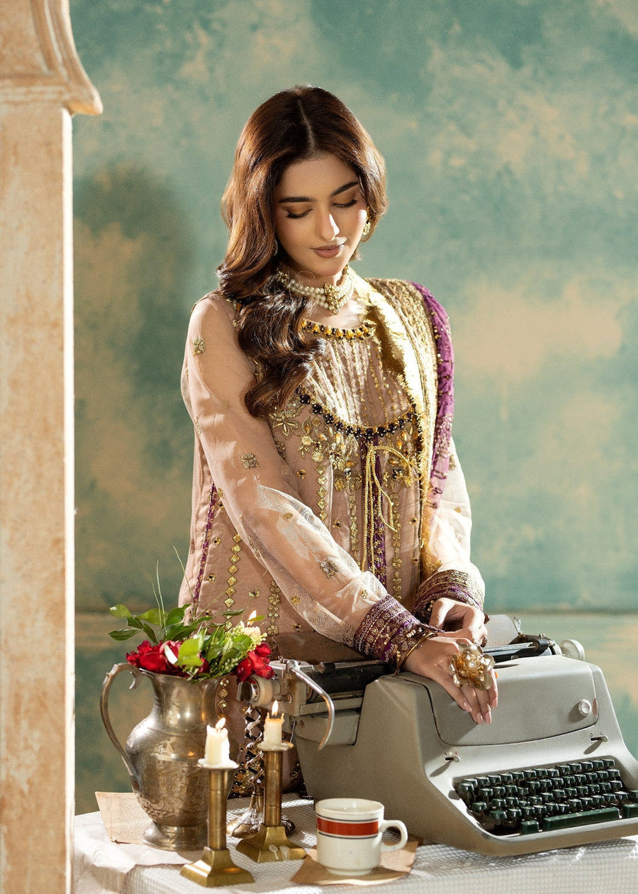 rang-e-bahar net Peach pink 4Pc suit SJ-1028-S