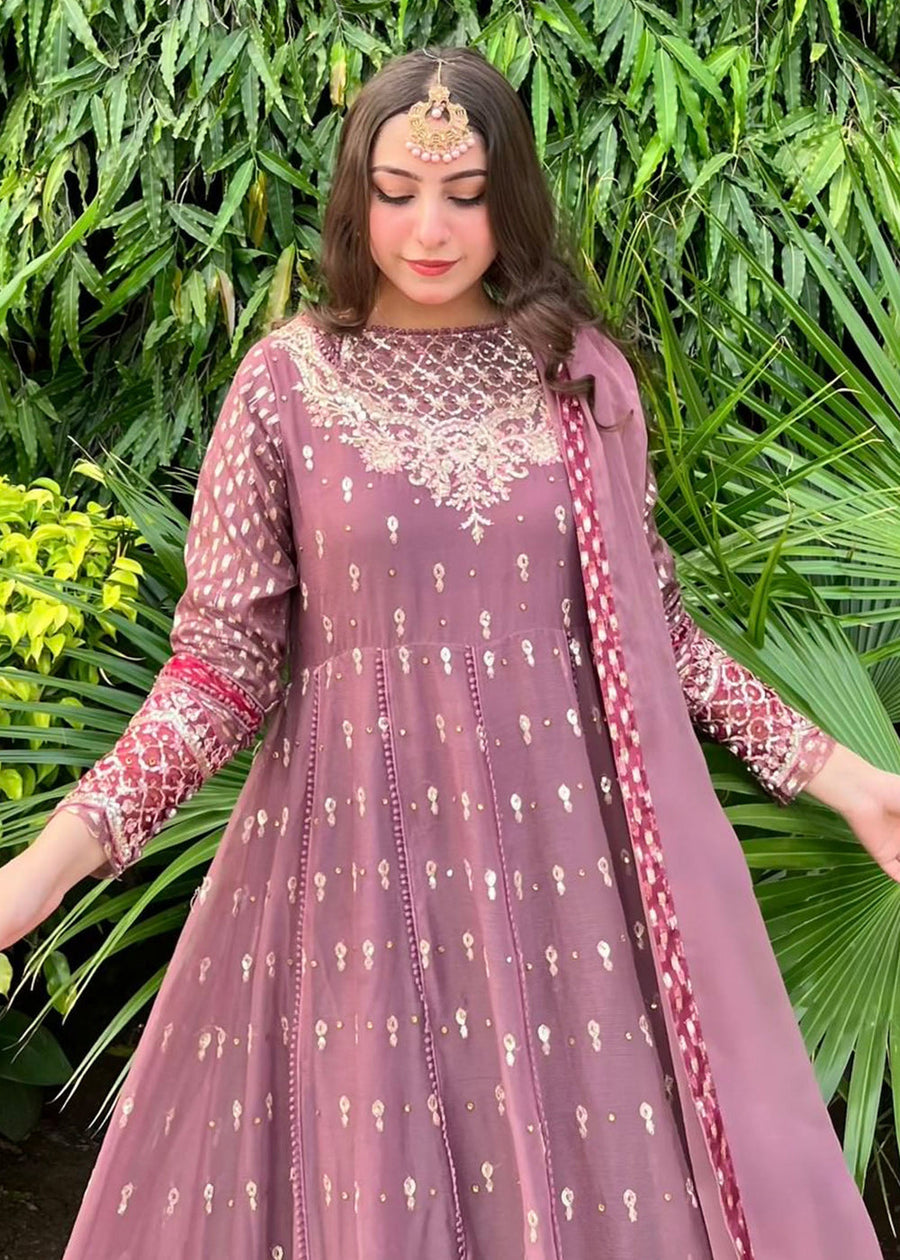 rang-e-bahar Georgette chiffon Peach Mauve pink 3Pc suit MARTINA-S