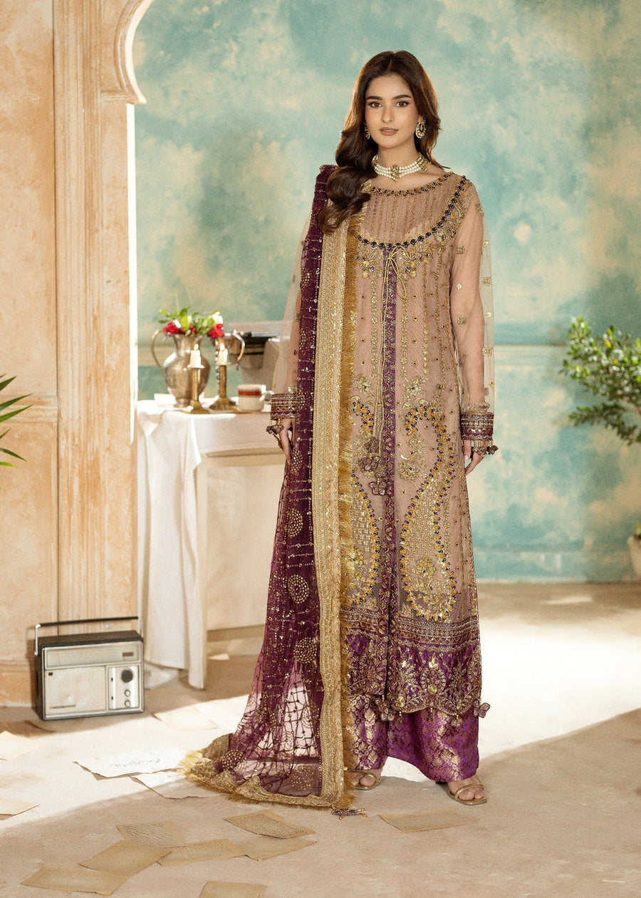 rang-e-bahar net Peach pink 4Pc suit SJ-1028-S