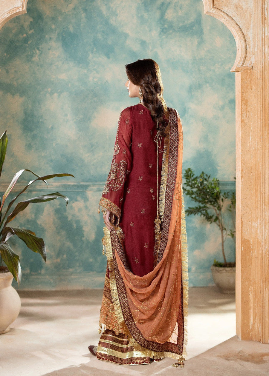 rang-e-bahar Chiffon Maroon 4Pc suit SJ-1025-S