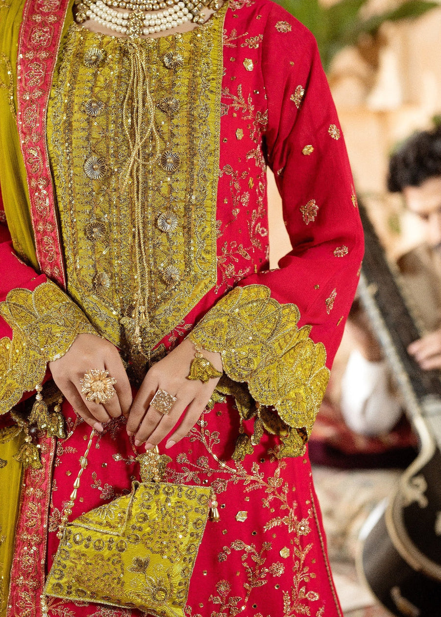 rang-e-bahar Chiffon Ruby red 4Pc suit SJ-1029-S