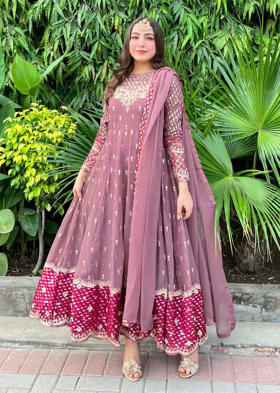 rang-e-bahar Georgette chiffon Peach Mauve pink 3Pc suit MARTINA-S