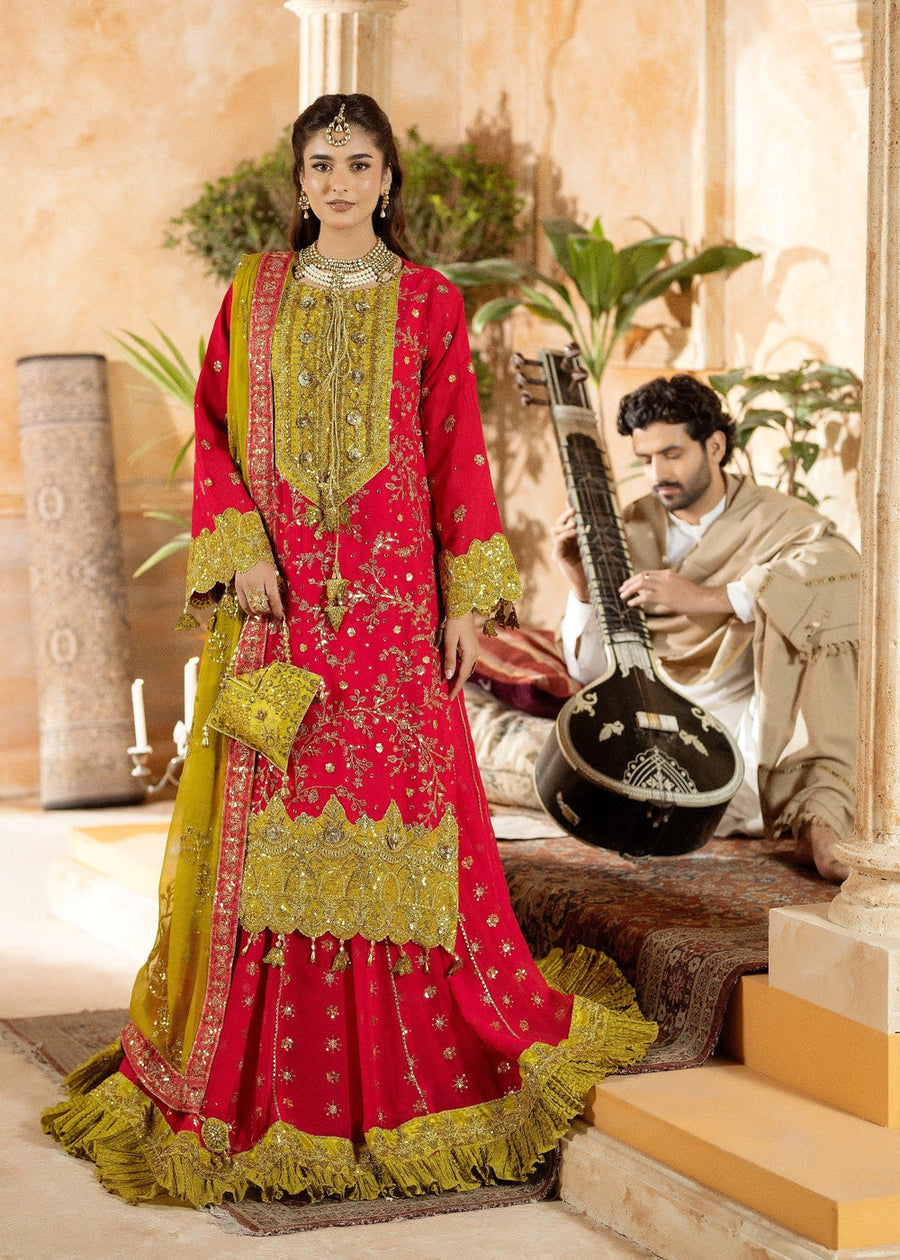 rang-e-bahar Chiffon Ruby red 4Pc suit SJ-1029-S