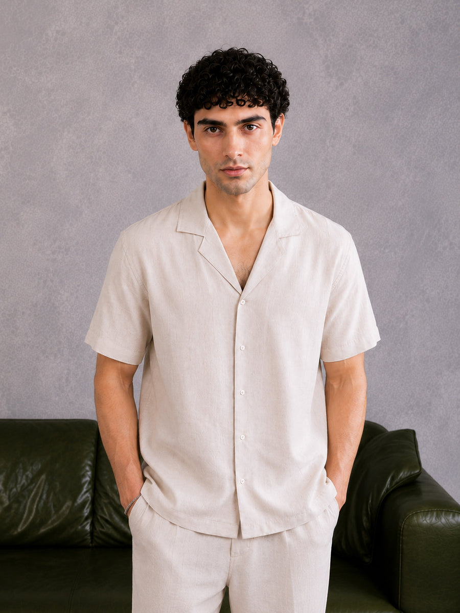 Beige Cotton Blended Coord Set - 2PC - Men