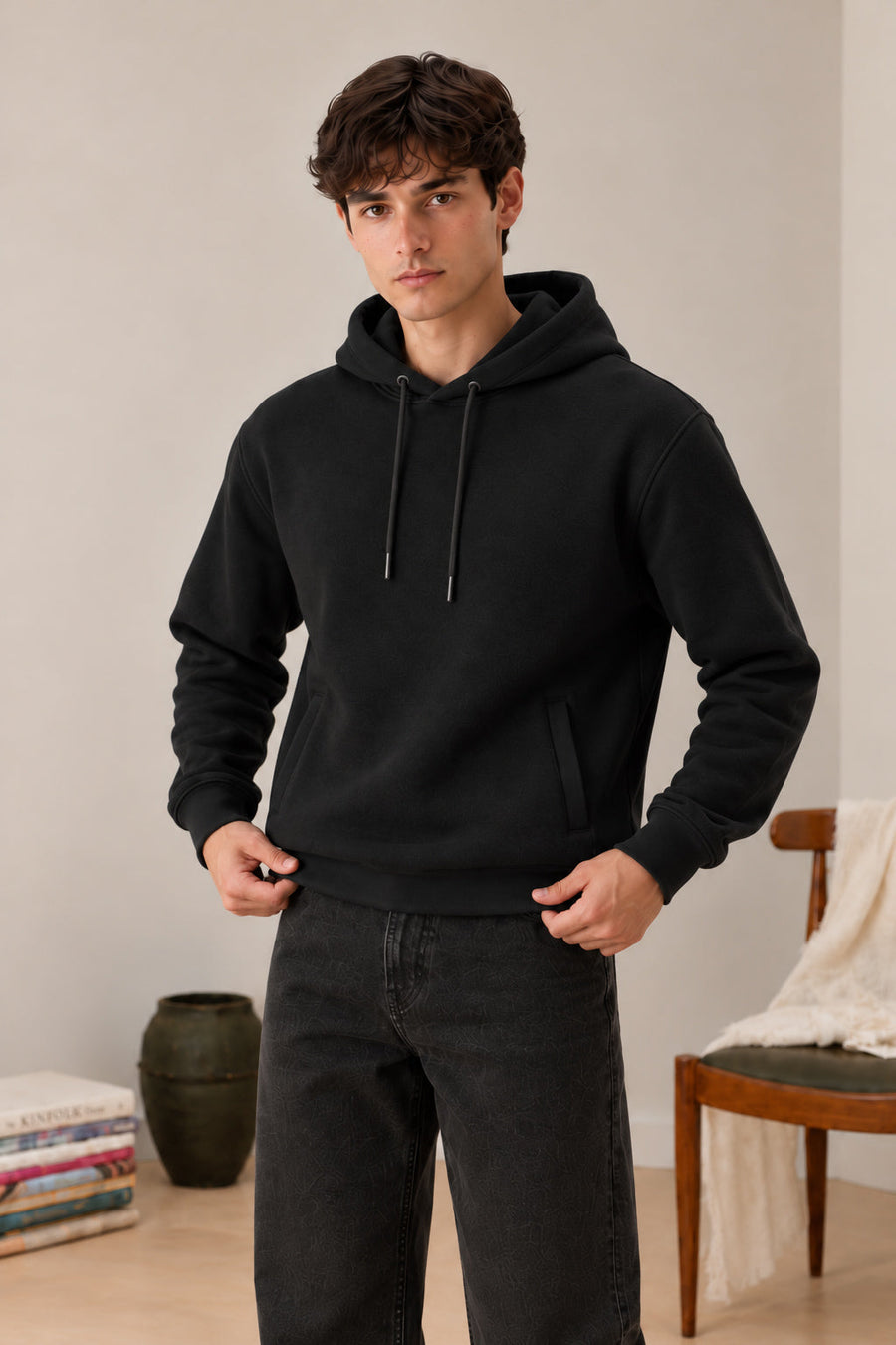 Black Puller Fleece Hoodie