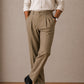 Camel Double-Pleat Straight Dress Pants