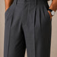Grey Side Elasticated Double-Pleat Straight Dress Pants