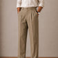Camel Double-Pleat Straight Dress Pants