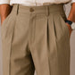Camel Double-Pleat Straight Dress Pants