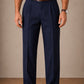 Navy Double-Pleat Straight Dress Pants