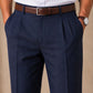 Navy Double-Pleat Straight Dress Pants
