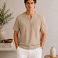 Beige V-neck Henley - Men