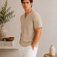 Beige V-neck Henley - Men