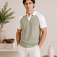 Mint and White Contrast Raglan Polo - Men