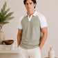 Mint and White Contrast Raglan Polo - Men