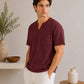 Maroon V-neck Henley - Men