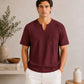 Maroon V-neck Henley - Men