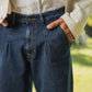 Dark Blue Urban Pleat Relaxed Jeans