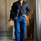 Dark Blue Urban Pleat Relaxed Jeans